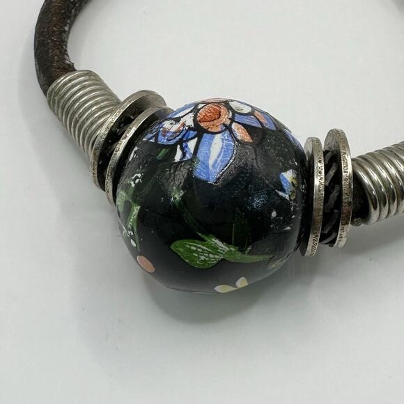 Unbranded Boho Bohemian Funky Single Painted Floral Ball Rubber Cord Bracelet - Picture 2 of 7